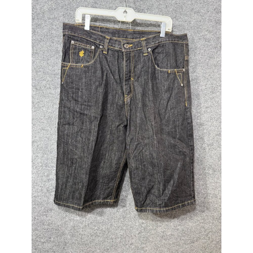 Rocawear mens 38 jean denim shorts black Embroidered vintage Y2K Skater streetwe